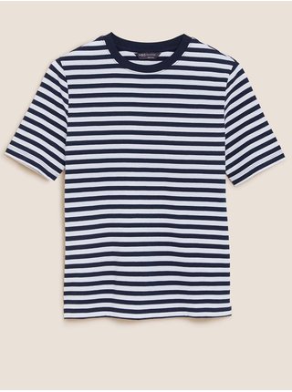 Pruhované tričko z čisté bavlny, rovný střih Marks & Spencer námořnická modrá
