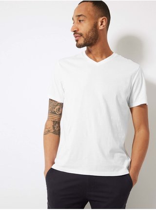 Tričko z čisté bavlny s výstřihem do V Marks & Spencer bílá