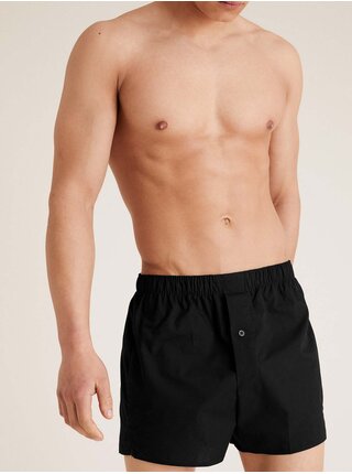 Tkané boxerky z čistej bavlny, 3 ks Marks & Spencer čierna