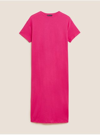 Tričkové midi šaty z čisté bavlny Marks & Spencer růžová