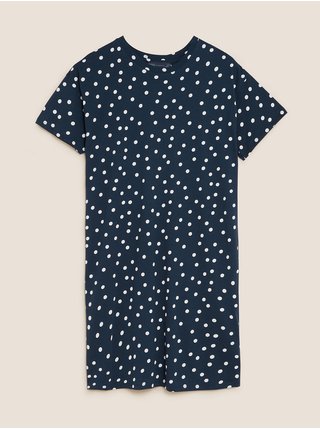 Bodkované tričkové mini šaty zo 100% bavlny Marks & Spencer námornícka modrá