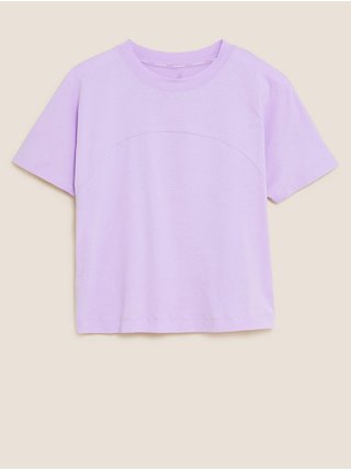 Skrátené tričko voľného strihu z čistej bavlny Marks & Spencer fialová