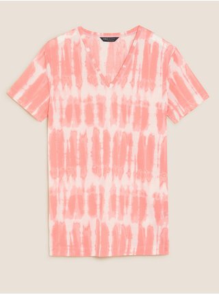 Volné delší batikované tričko s výstřihem do V Marks & Spencer růžová