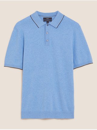Pletená polokošile s vysokým podílem bavlny a kontrastními lemy Marks & Spencer modrá