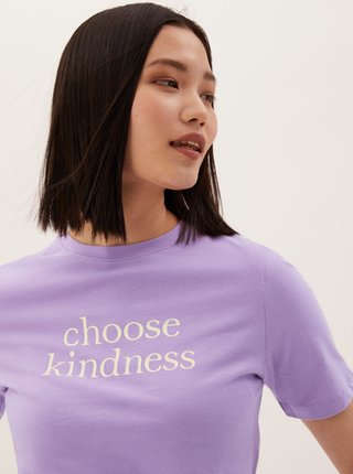 Tričko z čistej bavlny s oblým výstrihom a nápisom Marks & Spencer fialová