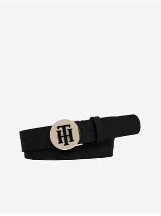 Černý dámský kožený pásek Tommy Hilfiger Round Belt 3.0