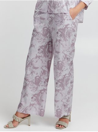 Bielo-fialové dámske voľné kvetované nohavice ICHI