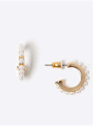 Malé kruhové perlové náušnice Marks & Spencer smetanová
