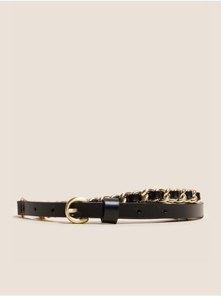 Černý dámský kožený pásek s řetízkem Marks & Spencer