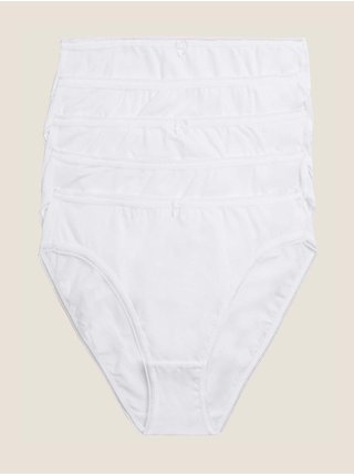 Vysoce střižené kalhotky z bavlny a lycry®, 5 ks v balení Marks & Spencer bílá