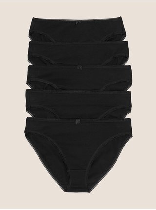 Vysoce střižené kalhotky z bavlny a lycry®, 5 ks v balení Marks & Spencer černá