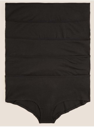 Nízce střižené šortkové kalhotky z bavlny a lycry®, 5 ks v balení Marks & Spencer černá