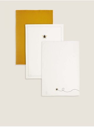 Sada 3 kuchyňských utěrek z čisté bavlny s potiskem včel Marks & Spencer žlutá
