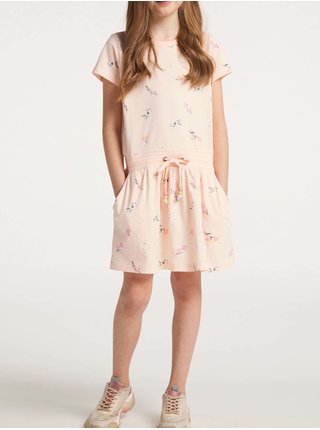 Svetloružové dievčenské kvetované krátke šaty s vreckami Ragwear Magy