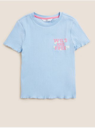 Pyžamový top s vysokým podílem bavlny a nápisem „Wild & Free“ (6–16 let) Marks & Spencer modrá