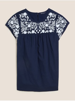 Vyšívaný tílkový top z čisté bavlny, normální střih Marks & Spencer námořnická modrá
