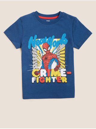 Tričko z čisté bavlny s potiskem Spider-Man™ (2–7 let) Marks & Spencer námořnická modrá