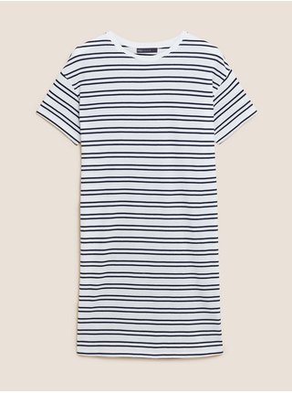 Pruhované tričkové šaty z čistej bavlny Marks & Spencer smotanová