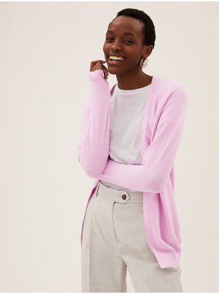 Volný texturovaný kardigan s vysokým podílem bavlny Marks & Spencer růžová