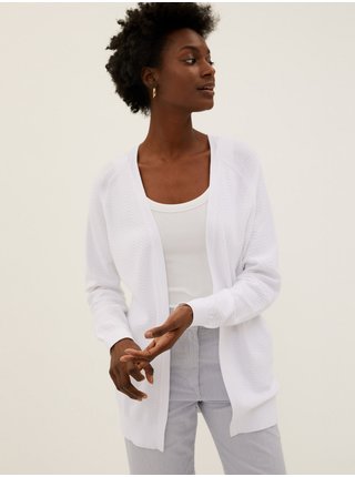 Volný texturovaný kardigan s vysokým podílem bavlny Marks & Spencer bílá