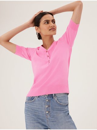 Pletený top s vysokým obsahem bavlny, s krátkými rukávy Marks & Spencer růžová