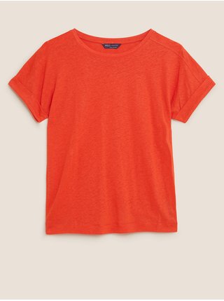 Oranžové dámské tričko s vysokým podílem lnu Marks & Spencer 