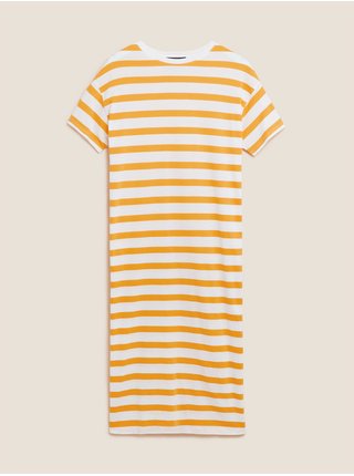 Proužkované tričkové midi šaty z čisté bavlny Marks & Spencer žlutá