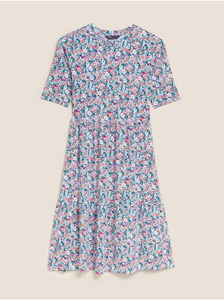 Žerzejové nabírané květované šaty Marks & Spencer vícebarevná