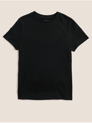 Jednofarebné tričko z čistej bavlny Marks & Spencer čierna