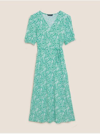 Květované žerzejové neformální midi šaty s výstřihem do V Marks & Spencer zelená
