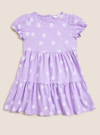 Puntíkované šaty z čisté bavlny (2–7 let) Marks & Spencer fialová