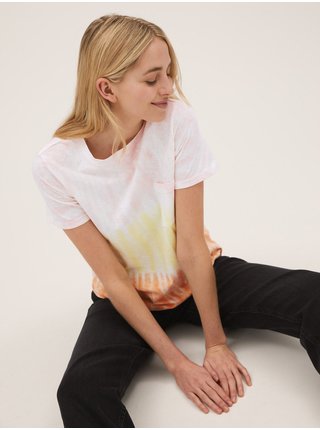 Tričko ke krku z čisté bavlny, s potiskem Marks & Spencer růžová