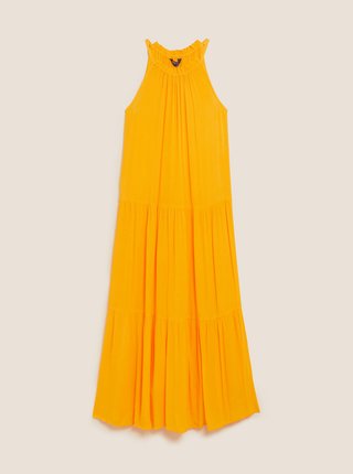 Nabírané maxi šaty ke krku bez rukávů Marks & Spencer oranžová