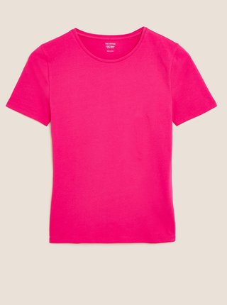 Priliehavé tričko s vysokým podielom bavlny Marks & Spencer ružová
