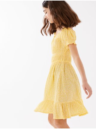 Kvetované riasené šaty (6–16 rokov) Marks & Spencer žltá