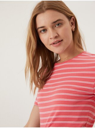 Pruhované tričko s vysokým podielom bavlny, priliehavý strih Marks & Spencer oranžová