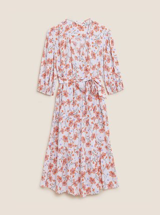 Kvetované zavinovacie midi šaty s výstrihom do V Marks & Spencer smotanová