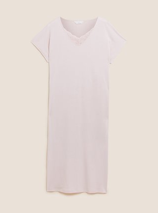 Dlouhá noční košile s úpravou Cool Comfort™ z bavlny a modalu Marks & Spencer růžová