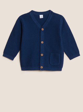 Kardigán z čistej bavlny (0–3 roky) Marks & Spencer námornícka modrá