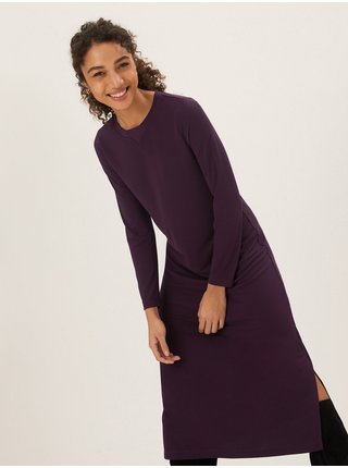 Fialové dámské žerzejové midi šaty rovného střihu Marks & Spencer