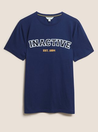 Domácí top z čisté bavlny s nápisem „Inactive“ Marks & Spencer námořnická modrá
