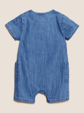 Overal z čisté bavlny z tkaniny chambray (0–3 roky) Marks & Spencer námořnická modrá