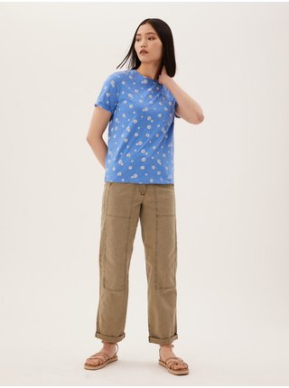 Tričko ke krku z čisté bavlny, s potiskem Marks & Spencer modrá