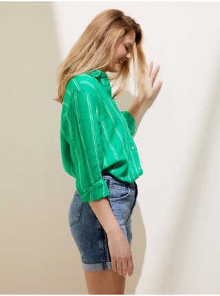 Pruhovaná košeľa veľkosti maxi v štýle Girlfriend, z čistého ľanu  Marks & Spencer zelená