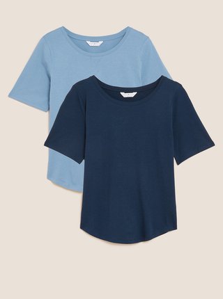 Sada 2 ks pyžamových topů z bavlny a modalu Marks & Spencer námořnická modrá