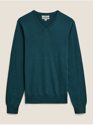 Čistě bavlněný svetr s výstřihem do V Marks & Spencer zelená