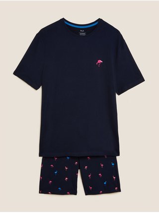 Pyžamová souprava z čisté bavlny s potiskem plameňáků Marks & Spencer námořnická modrá