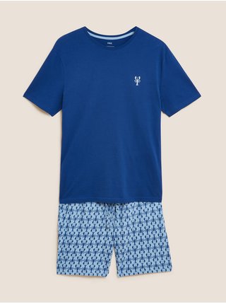 Pyžamová souprava z čisté bavlny s potiskem humrů Marks & Spencer modrá