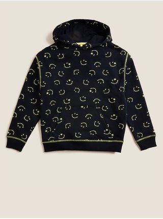 Černá bavlněná mikina SmileyWorld® s kapucí (6–16 let) Marks & Spencer