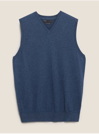 Čisto bavlnený sveter bez rukávov Marks & Spencer modrá